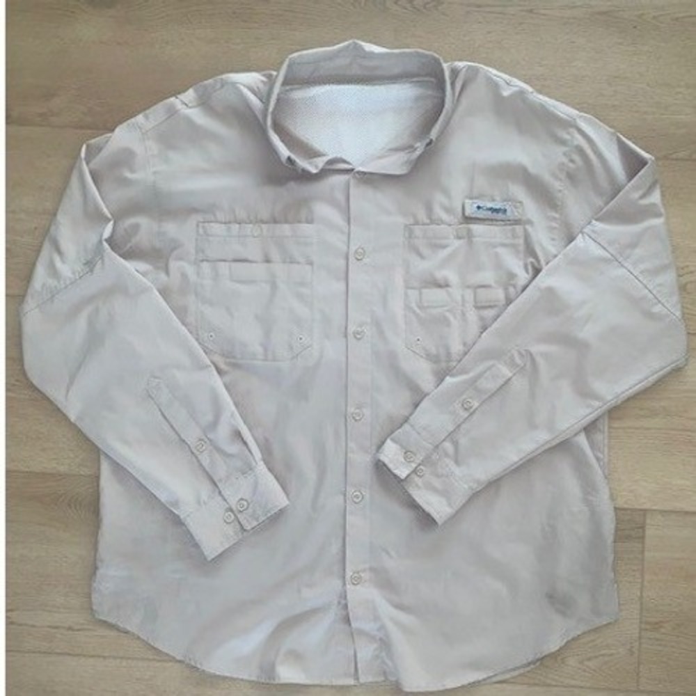 Columbia PFG Bahama II Fishing Shirt Mens XXL Long Sleeve Fossil Tan Omni-Shade